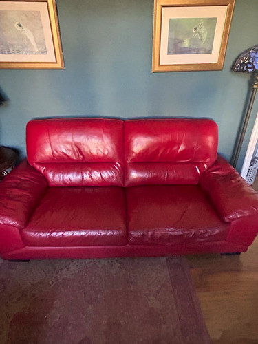 Red leather seater sofa - leather, 2