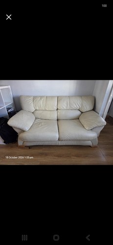 Beige solid leather seater - beige,