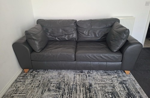 Black leather seater sofa - leather, 2