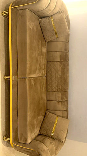 Beige velvet seater - beige, 3-seater